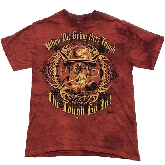 The Mountain Fire Dept Firefighter Tee T-shirt Tie Dye Medium M FD Vintage Y2K - Picture 1 of 5